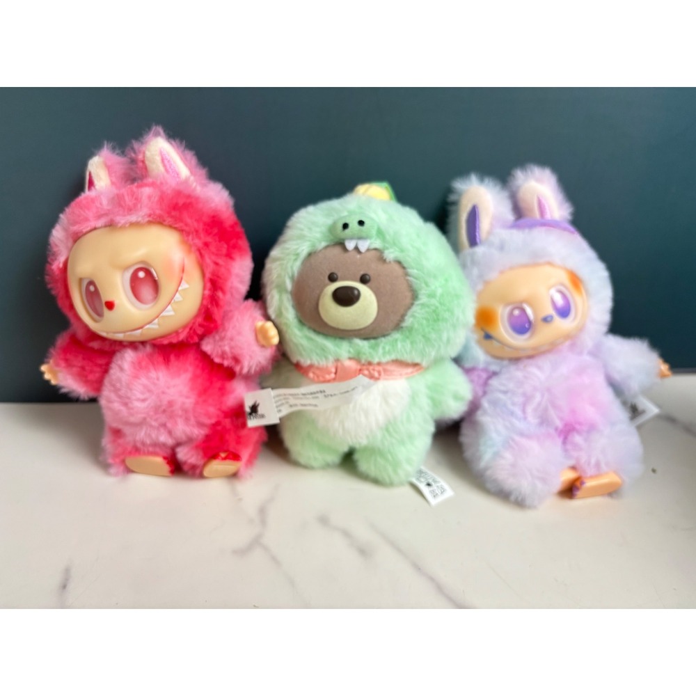 Pop Mart The Monsters Labubu Miniso Bear Plush Pendant Set Pink Purple Green
